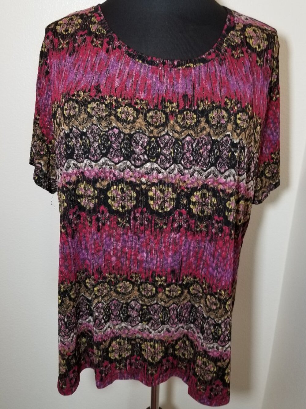 White Stag Woman 4X Short Sleeve Colorful Blouse Office Party Retro City Hippie